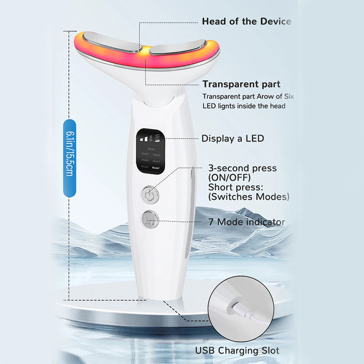 7 Colours Neck Beauty Instrument, Face Neck Body High-frequency Beauty